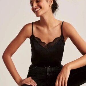 A&F Abercrombie & Fitch Lace Trim Double Strap Cami in Black